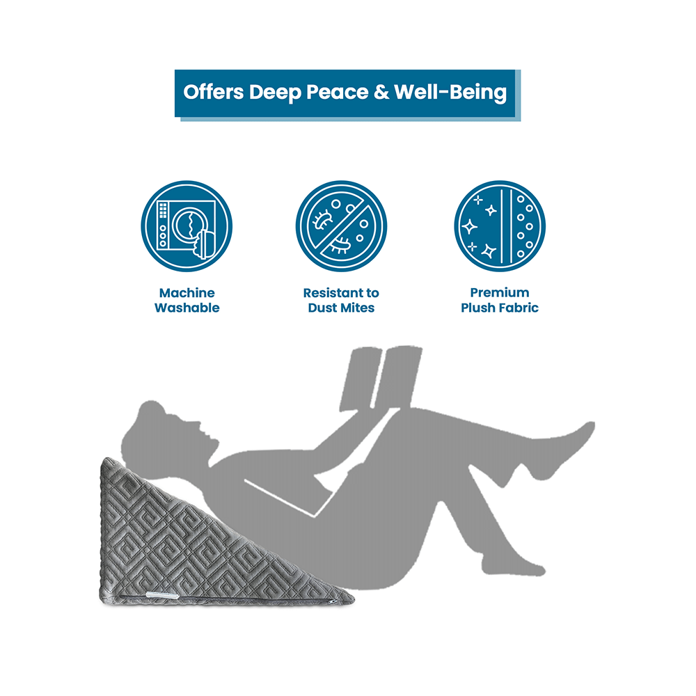 Sleepsia Bed Wedge Memory Foam Pillow Cushion with Removable Cover  Grey - Image 3