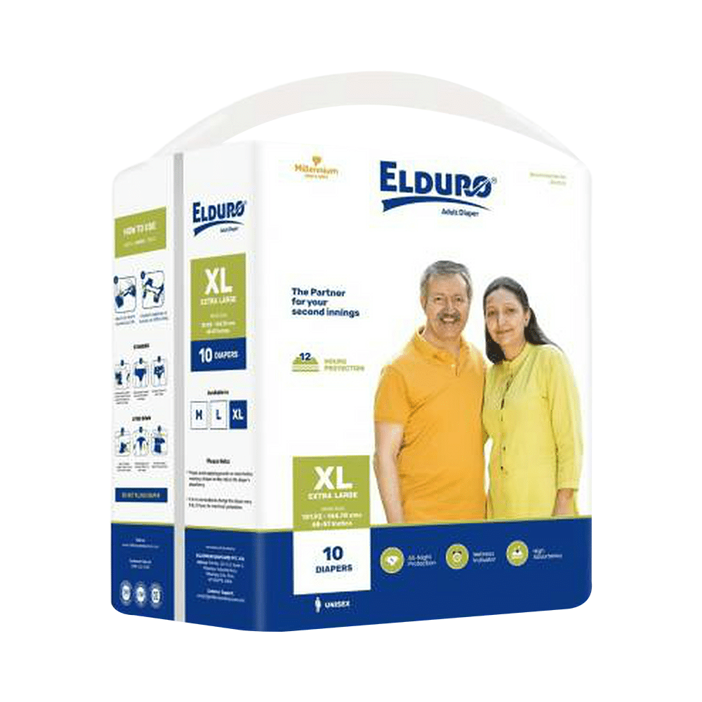 Elduro Unisex Adult Diaper, Wetness Indicator, All Night Protection, High Absorbency (10 Each) XL - Image 1