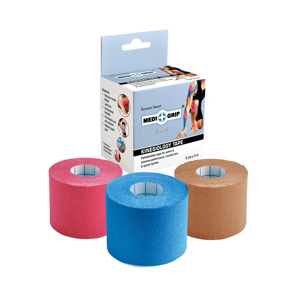 Medigrip Sports Kinesiology Tape 5cm x 5m Blue, Pink & Brown