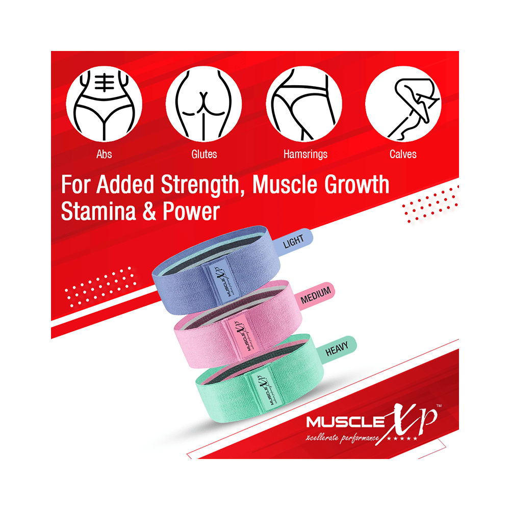 MuscleXP Dr Fitness+ Hip Loop Fabric Resistance Band Light, Medium & Heavy - Image 4