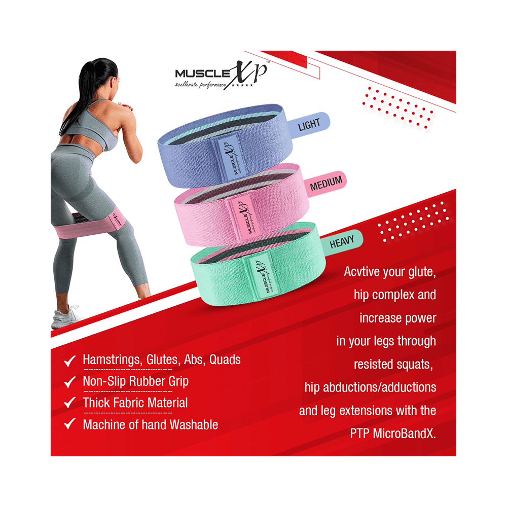 MuscleXP Dr Fitness+ Hip Loop Fabric Resistance Band Light, Medium & Heavy - Image 3