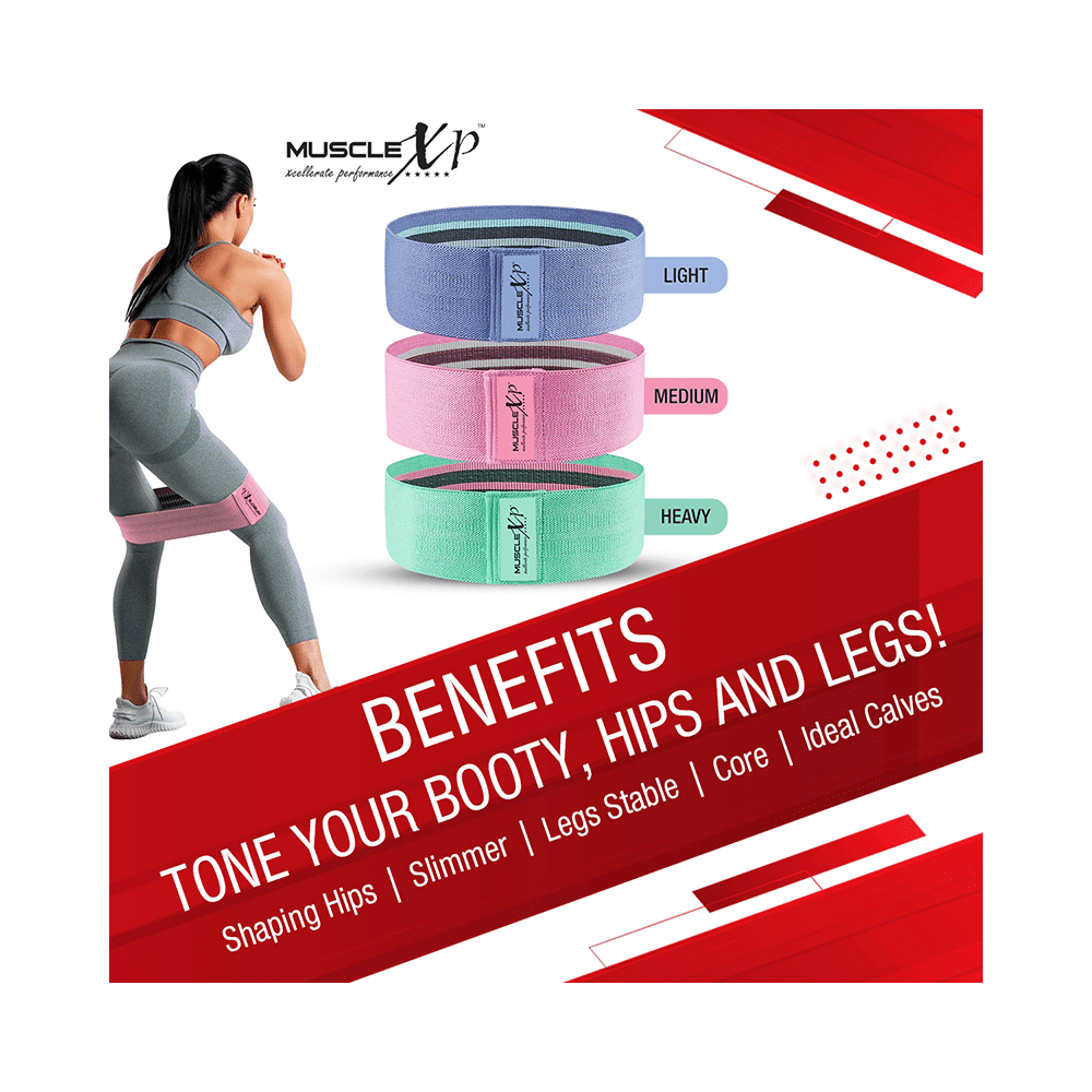 MuscleXP Dr Fitness+ Hip Loop Fabric Resistance Band Light, Medium & Heavy - Image 5