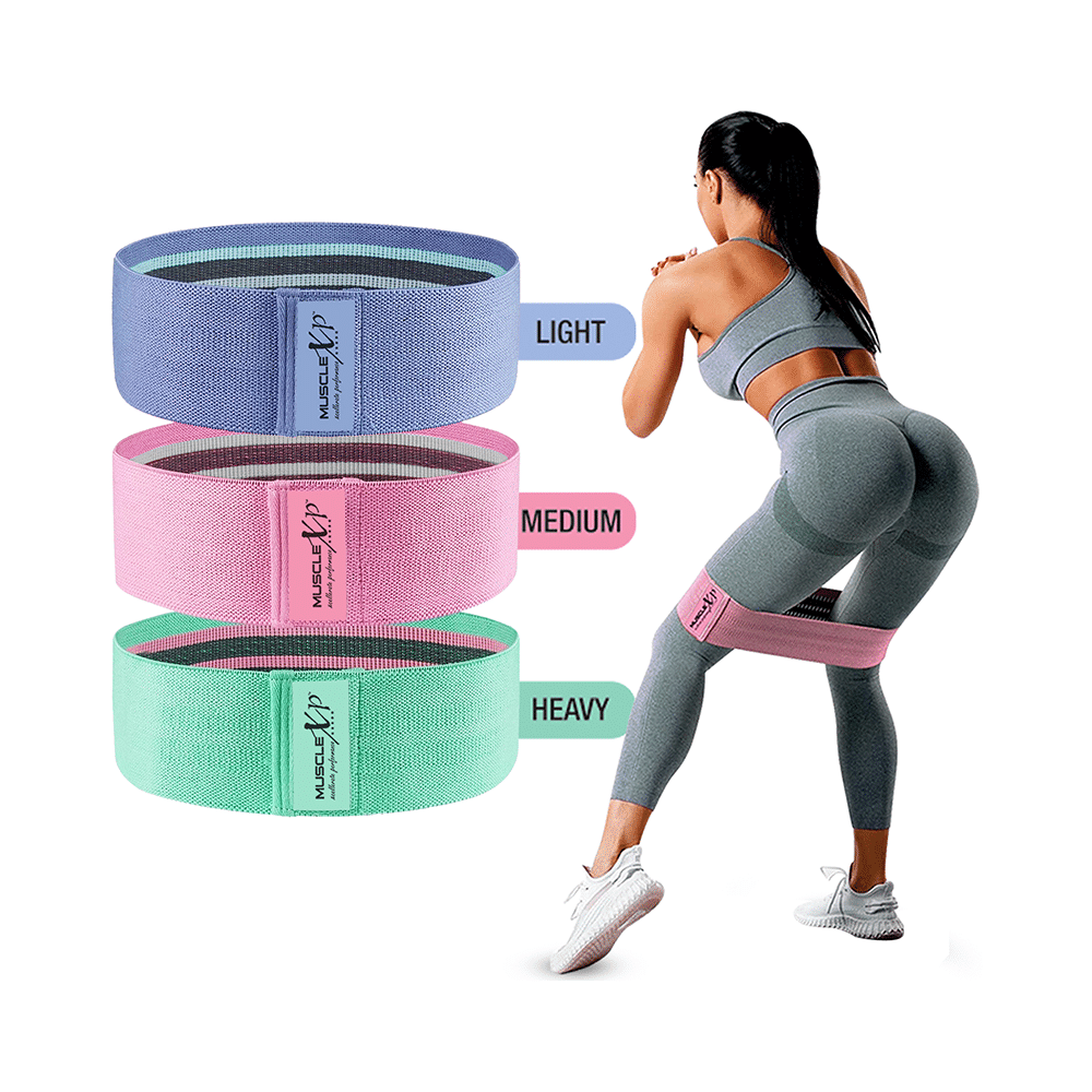 MuscleXP Dr Fitness+ Hip Loop Fabric Resistance Band Light, Medium & Heavy - Image 11