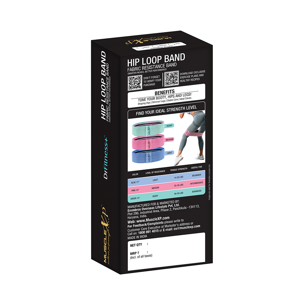 MuscleXP Dr Fitness+ Hip Loop Fabric Resistance Band Light, Medium & Heavy - Image 10