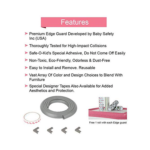 Safe-O-Kid Unique High Density L-Shaped 5mtr Long 1 Edge Guard Strip with 4 Corners Grey - Image 2