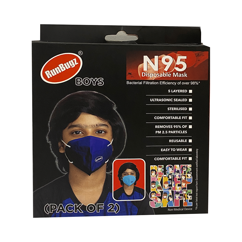 Runbugz N95 Disposable Blue & Dark Blue Mask for Boys - Image 2