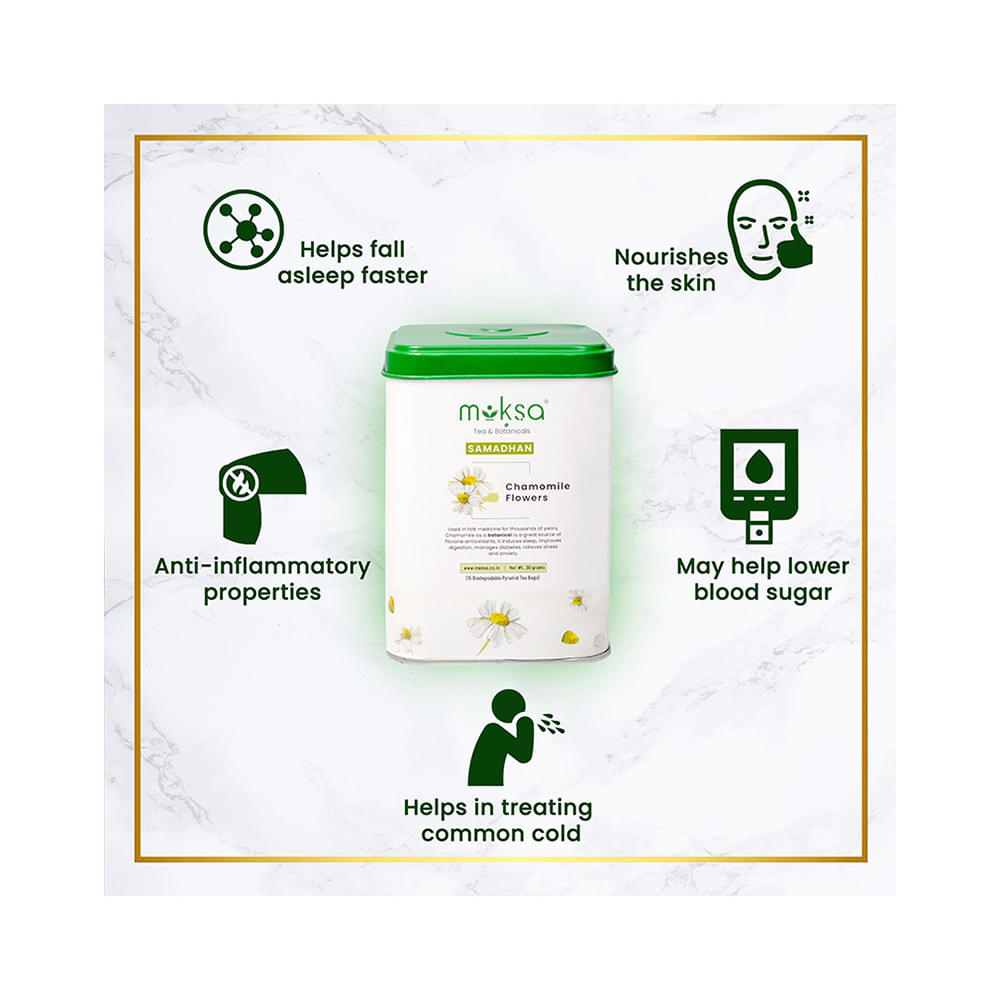 Moksa Samadhan Chamomile Flowers Biodegradable Pyramid Tea Bag - Image 3