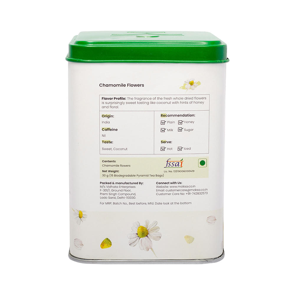 Moksa Samadhan Chamomile Flowers Biodegradable Pyramid Tea Bag - Image 2