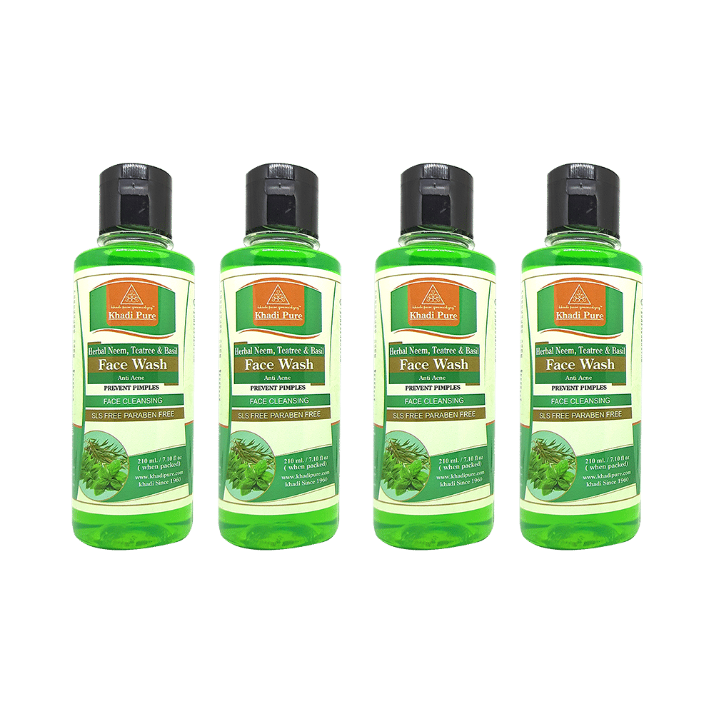 Khadi Pure Herbal Neem, Teatree & Basil Face Wash (210ml Each) SLS & Paraben Free - Image 1