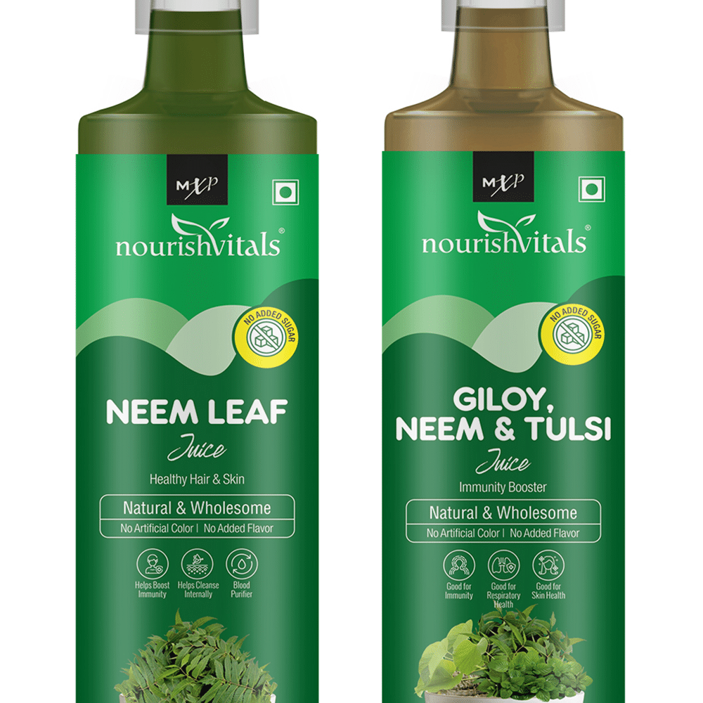 NourishVitals Combo Pack of Neem Leaf and Giloy, Neem & Tulsi Juice (500ml Each) - Image 2