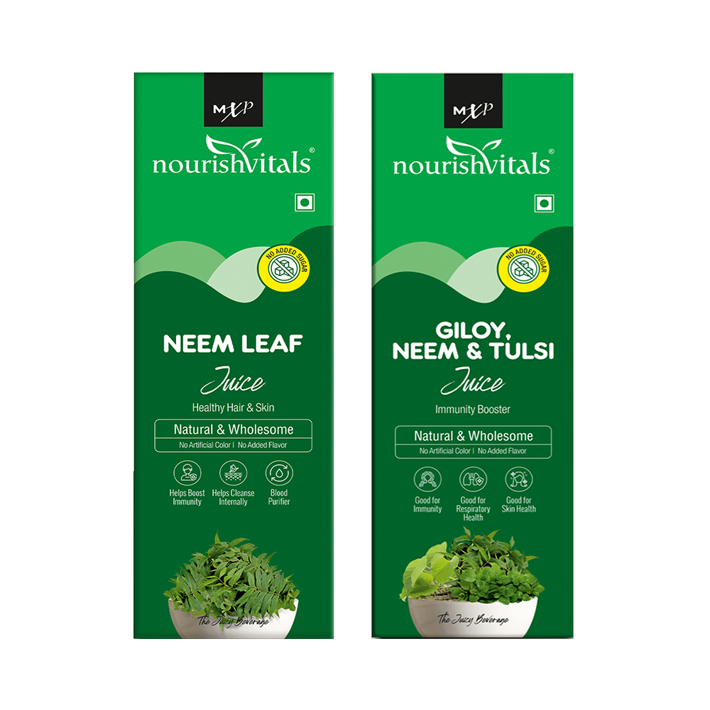 NourishVitals Combo Pack of Neem Leaf and Giloy, Neem & Tulsi Juice (500ml Each)