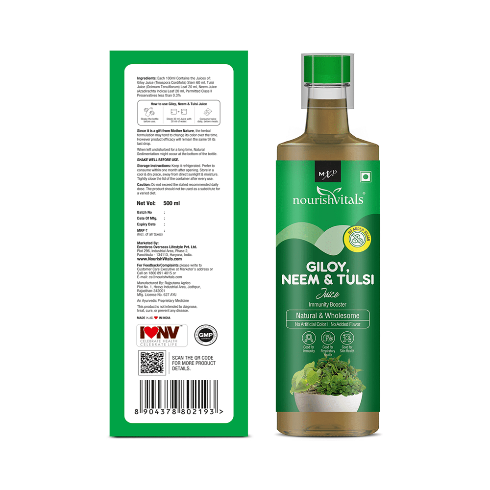 NourishVitals Combo Pack of Neem Leaf and Giloy, Neem & Tulsi Juice (500ml Each) - Image 8