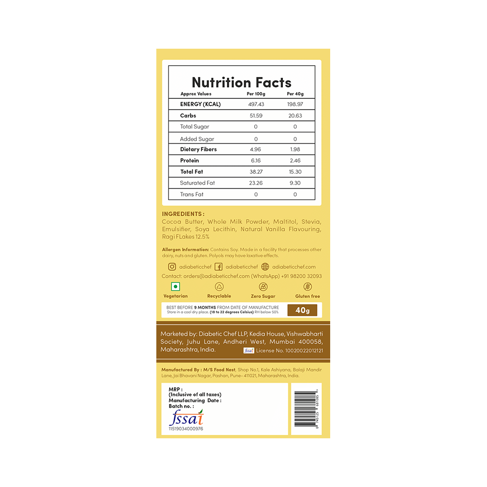 A Diabetic Chef Ragi Flakes Belgian White Chocolate (40gm Each) - Image 2