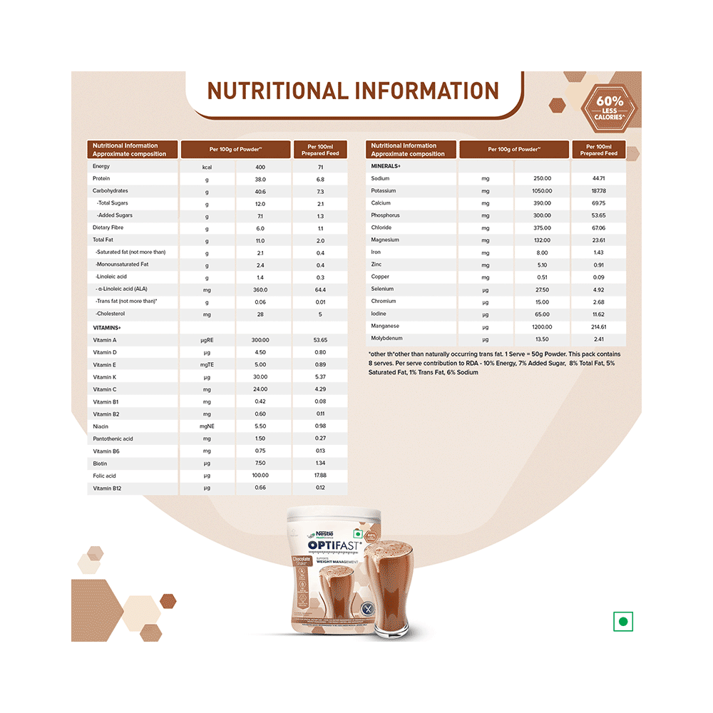 Nestle Optifast with Protein, Fibre, Vitamins & Minerals for Weight Management | Flavour Chocolate - Image 5