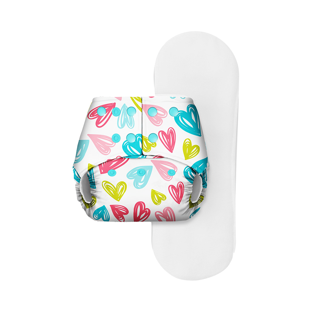 Basic Pocket Diaper with Dry Feel Pad Free Size Hearts