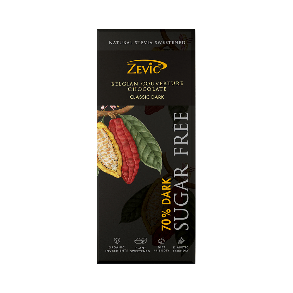 Zevic 70% Dark Chocolate | Diabetic Friendly | Flavour Belgian Cocoa - Image 1