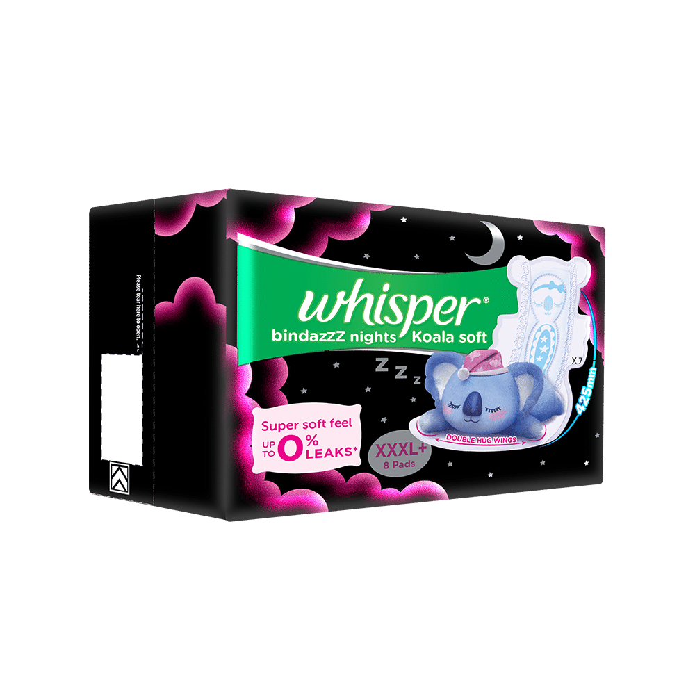 Combo Pack of Whisper Ultra Soft Sanitary Pads XL (50 Each) & Whisper Bindazzz Nights Koala Soft Pads XXXL+ (8 Each) - Image 7