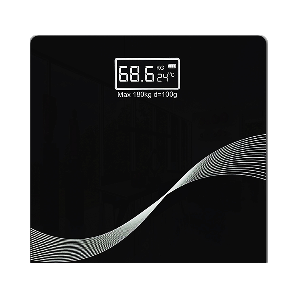 beatXP Thick Tempered Glass Electronic LCD Personal Health Body Fitness Digital Bathroom Scales Wave Black - Image 1