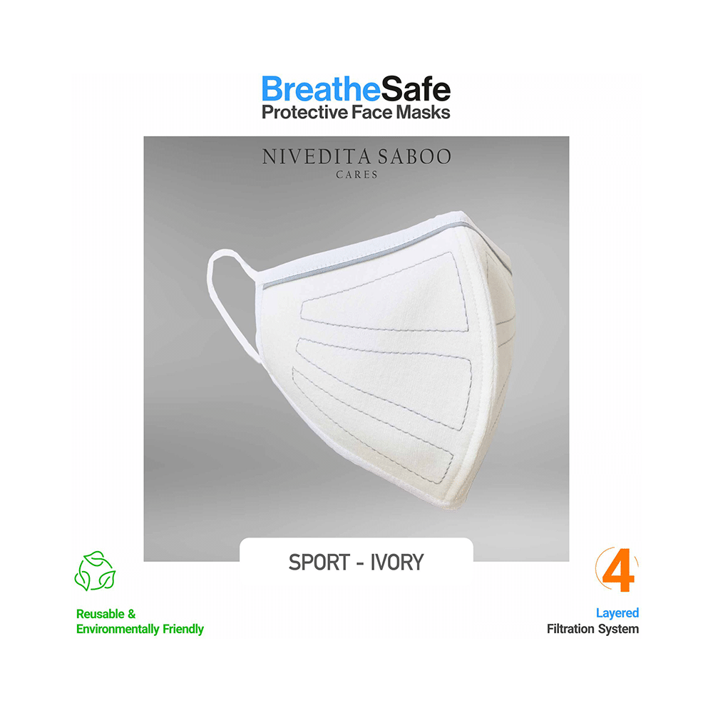 Nivedita Saboo Cares Medium Sport-Ivory BreathSafe Protective Reusable Face Mask - Image 3
