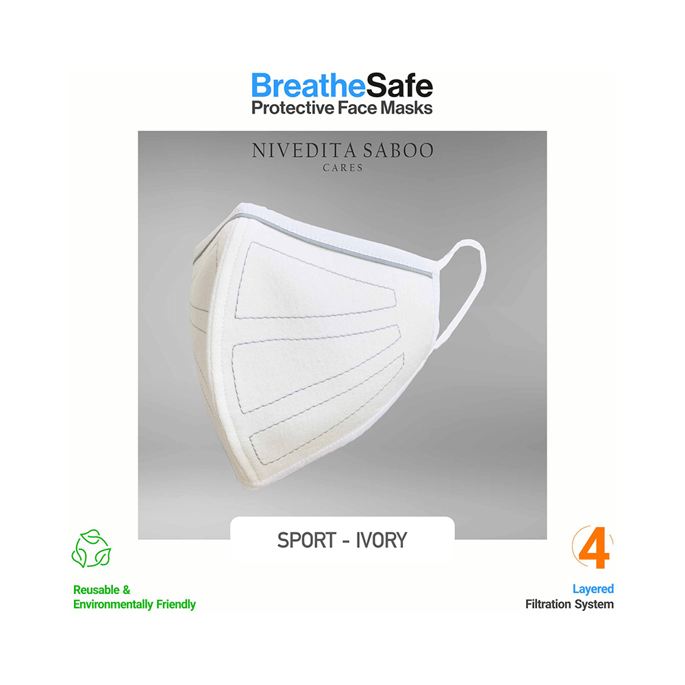 Nivedita Saboo Cares Medium Sport-Ivory BreathSafe Protective Reusable Face Mask - Image 2
