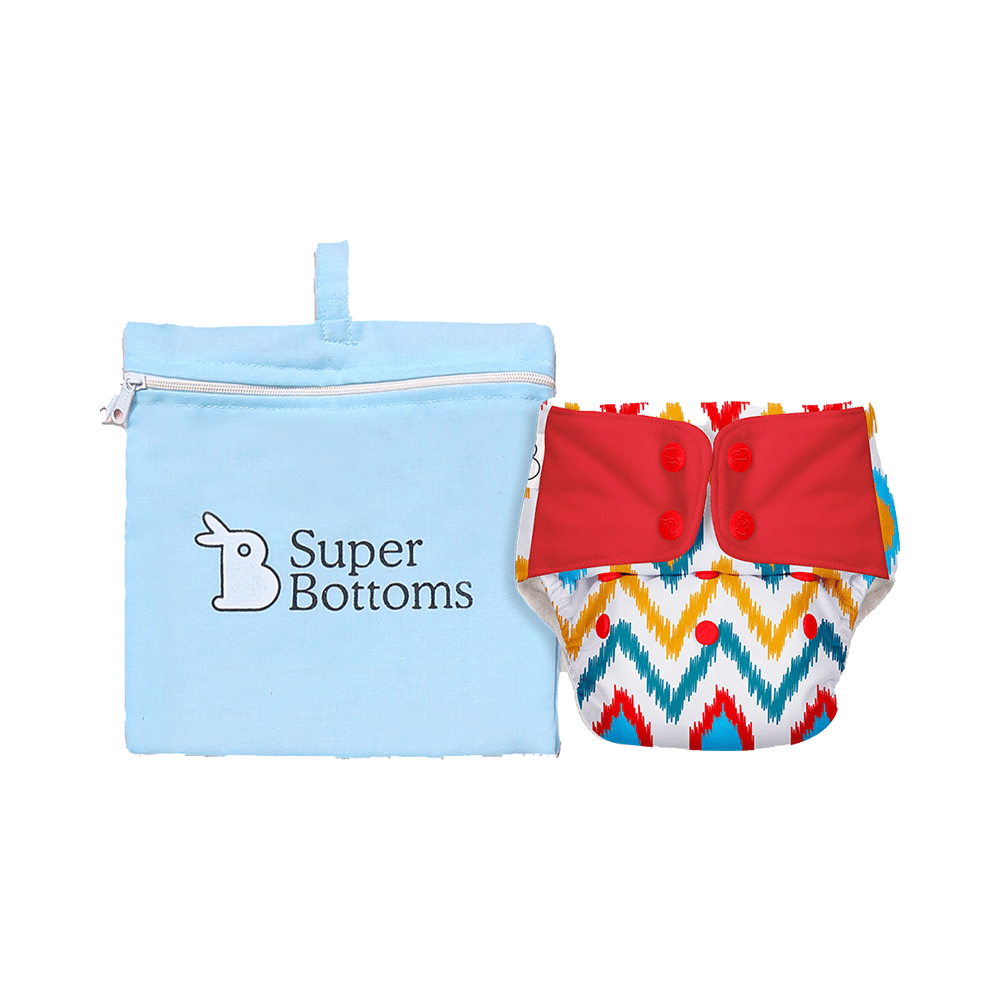 Superbottoms UNO Washable & Reusable Adjustable Cloth Diaper with Dry Feel Pads Set Free Size Ikat Chevron - Image 1