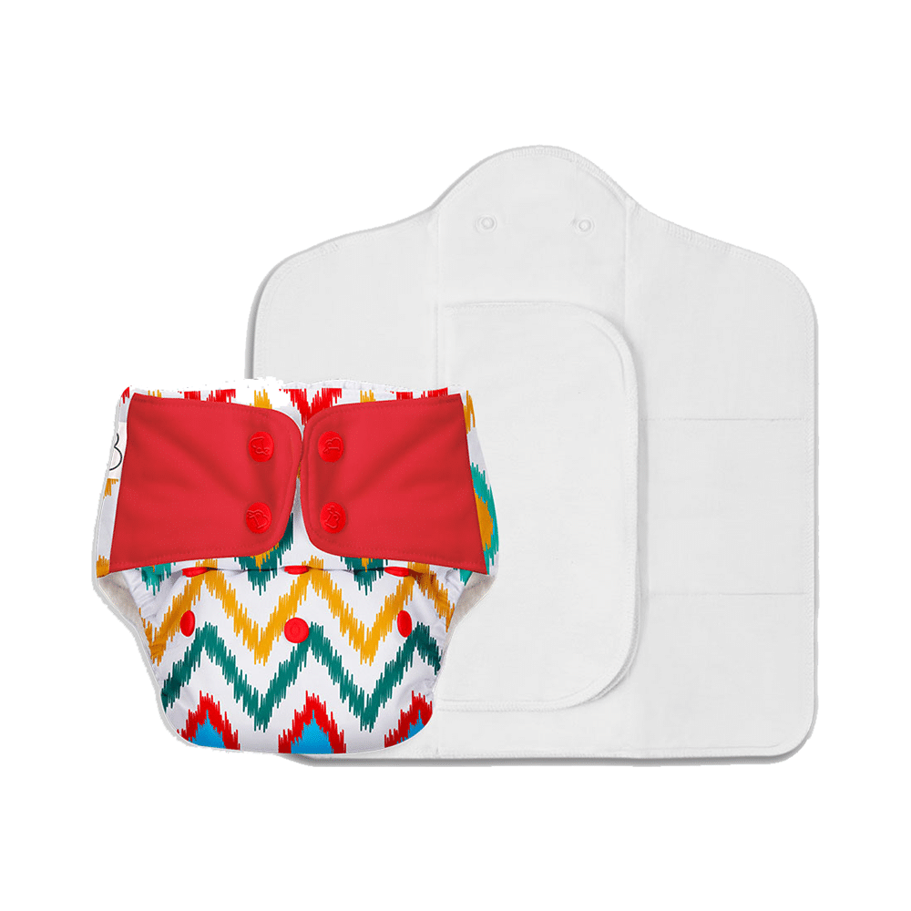 Superbottoms UNO Washable & Reusable Adjustable Cloth Diaper with Dry Feel Pads Set Free Size Ikat Chevron - Image 4
