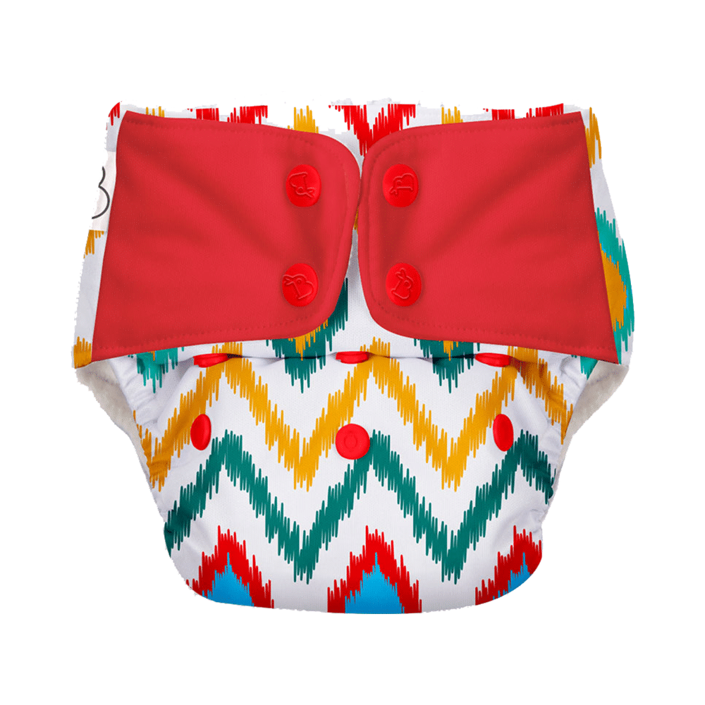 Superbottoms UNO Washable & Reusable Adjustable Cloth Diaper with Dry Feel Pads Set Free Size Ikat Chevron - Image 2