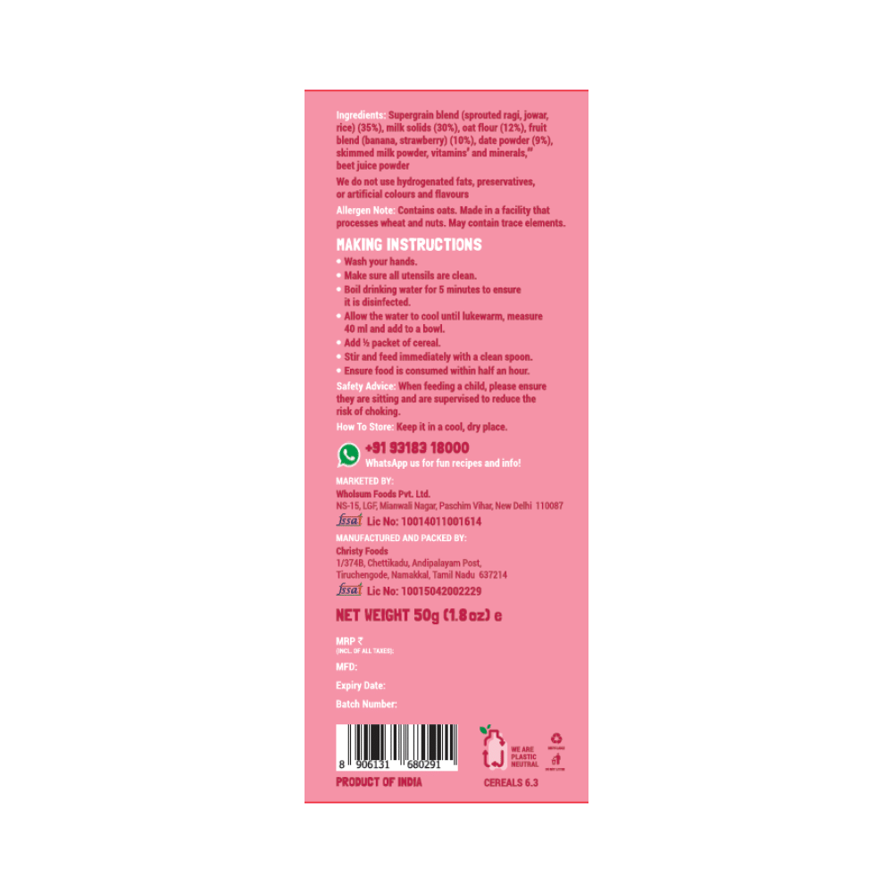 Slurrp Farm Cereal for Little Ones | Strawberry, Ragi & Rice with Milk - Image 3