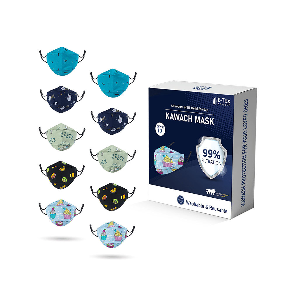 Kawach Ultrasoft Cotton Face Mask for Kids, Reusable and Washable, 99% Protection Adjustable EarLoop 3D Printed XS Multicolor - Image 2