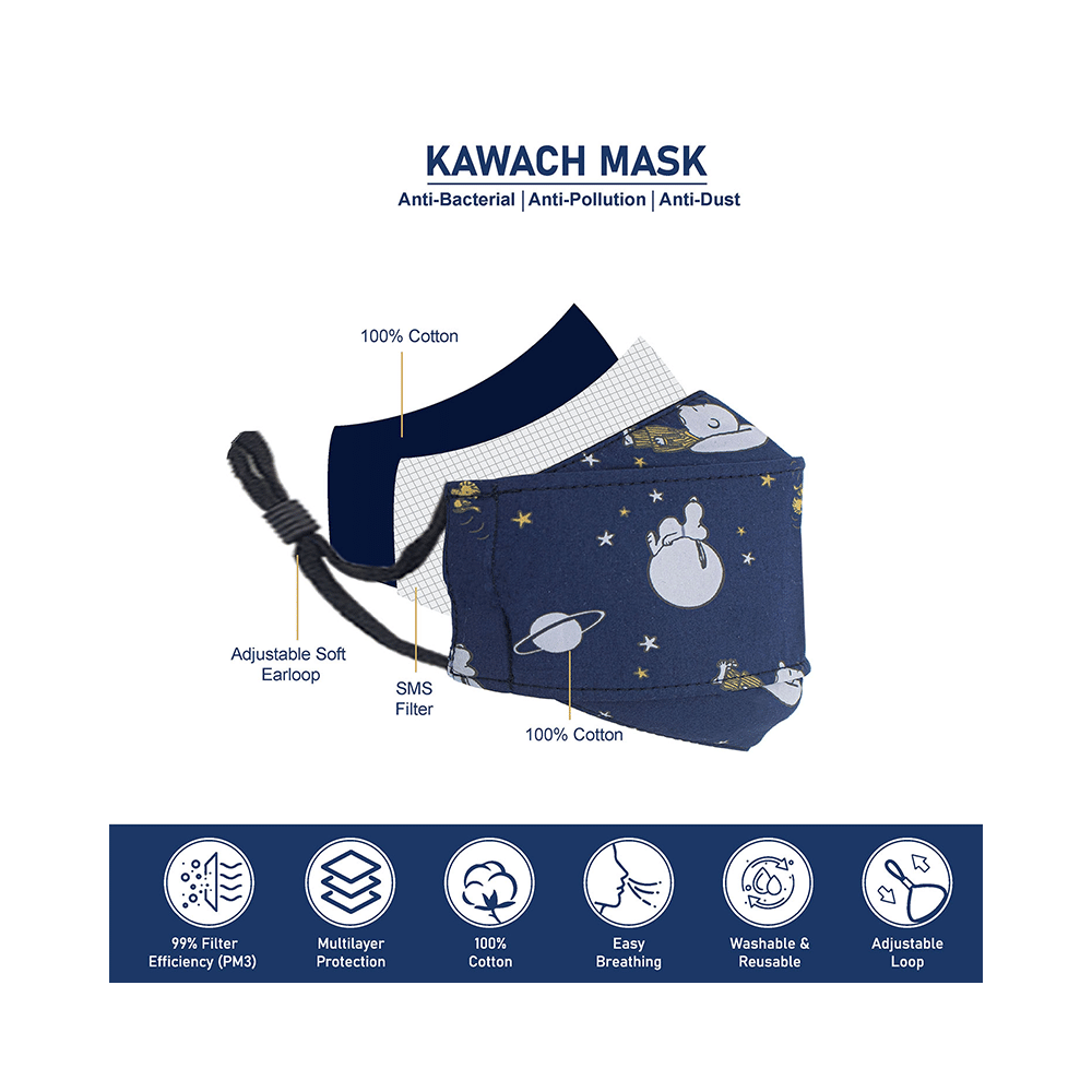 Kawach Ultrasoft Cotton Face Mask for Kids, Reusable and Washable, 99% Protection Adjustable EarLoop 3D Printed XS Multicolor - Image 4