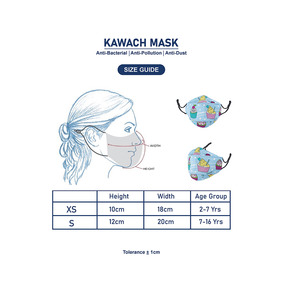 Kawach Ultrasoft Cotton Face Mask for Kids, Reusable and Washable, 99% Protection Adjustable EarLoop 3D Printed XS Multicolor - Image 9