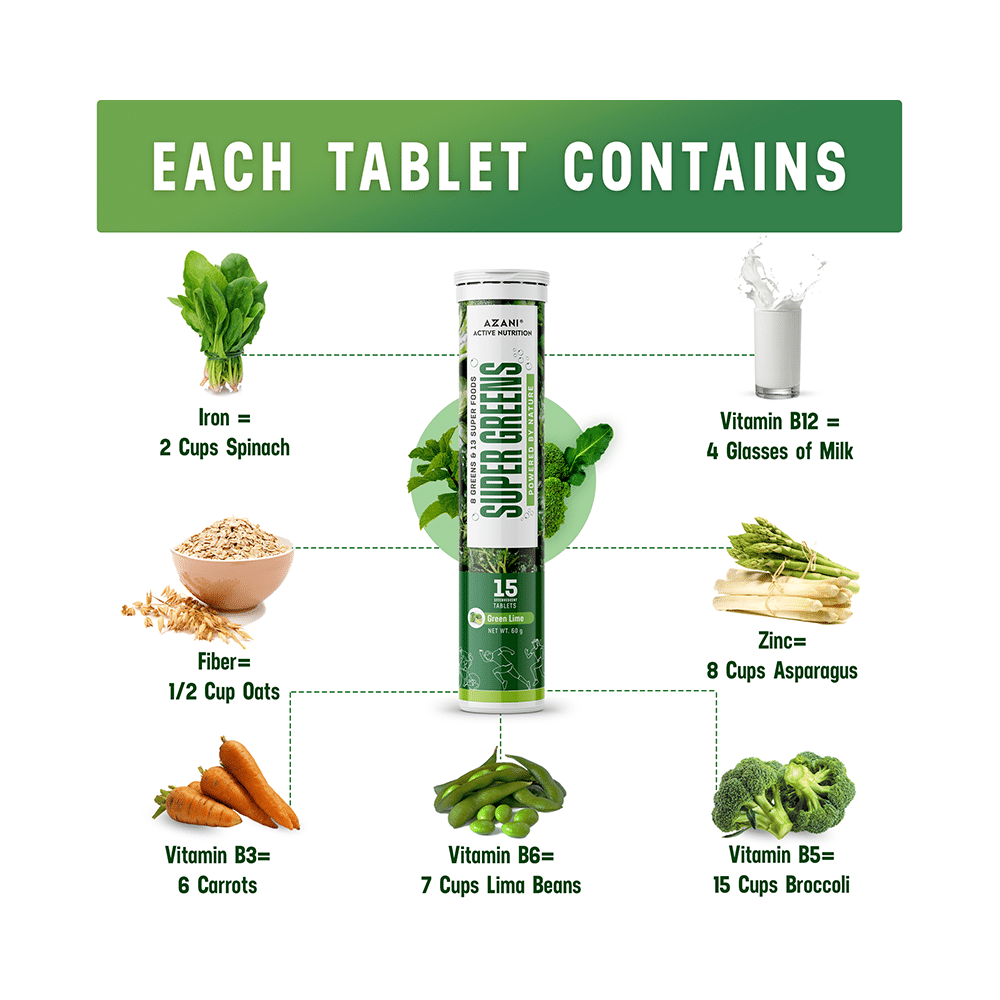 Azani Active Nutrition Super Greens Effervescent Tablet (15 Each) Green Lime - Image 5