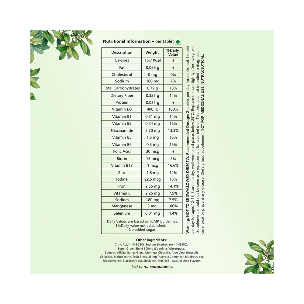 Azani Active Nutrition Super Greens Effervescent Tablet (15 Each) Green Lime - Image 7