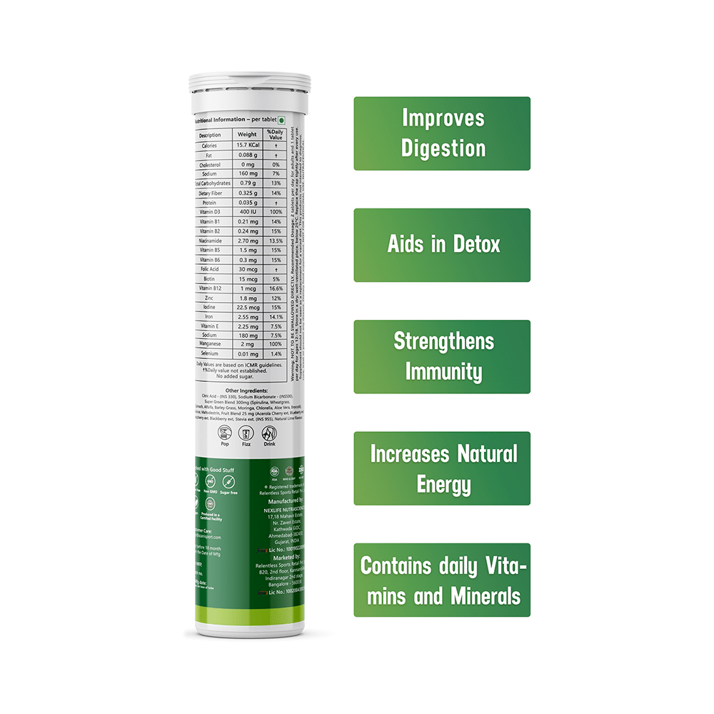Azani Active Nutrition Super Greens Effervescent Tablet (15 Each) Green Lime - Image 2