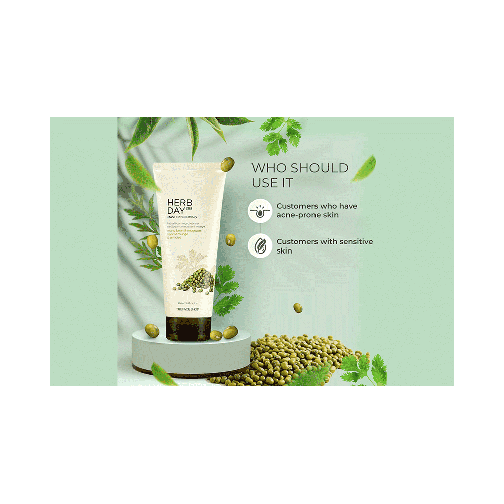 The Face Shop Herb Day 365 Foaming Cleanser - Mungbean & Mugwort, Face Wash For Pore Cleansing & Blackhead Removal - Image 5