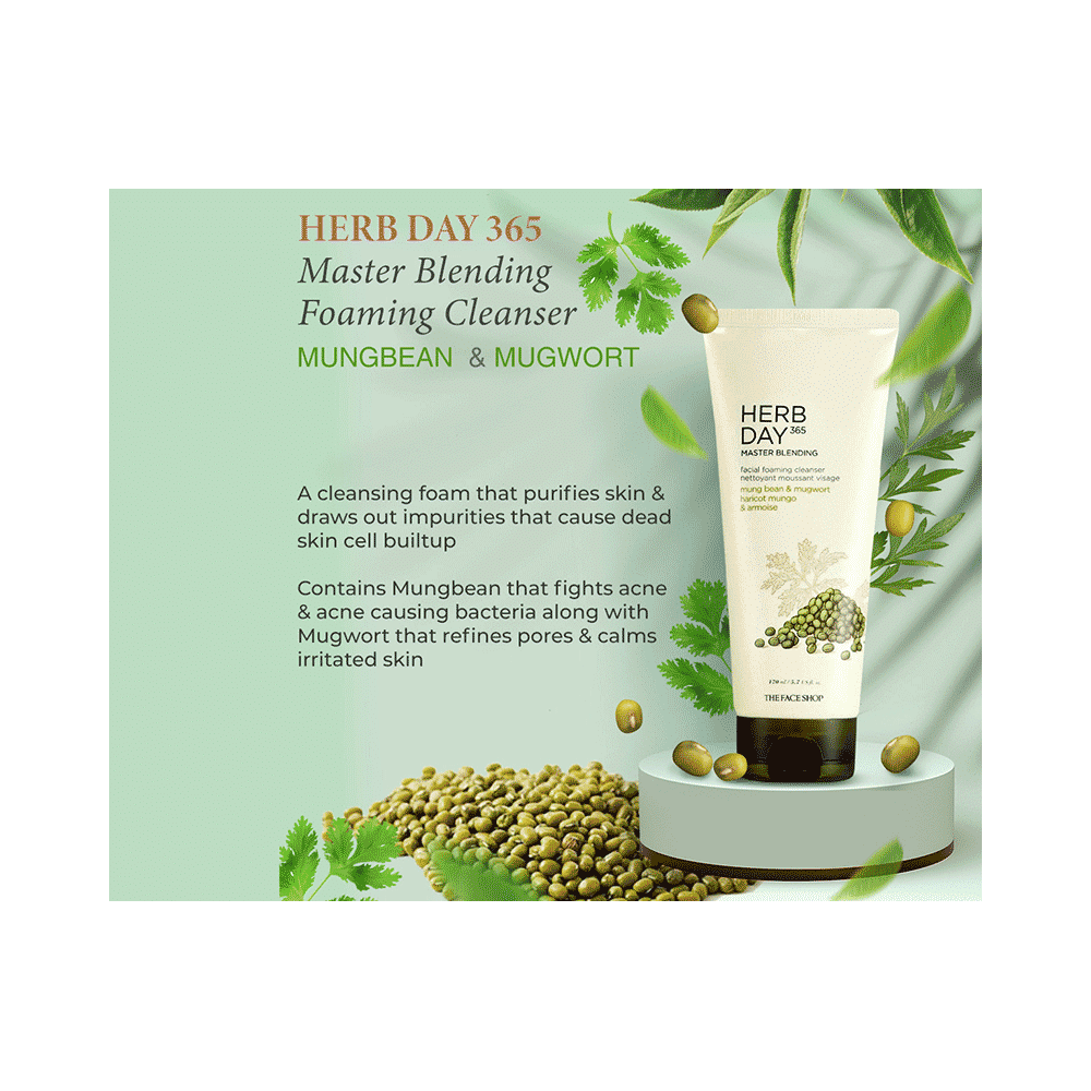 The Face Shop Herb Day 365 Foaming Cleanser - Mungbean & Mugwort, Face Wash For Pore Cleansing & Blackhead Removal - Image 2