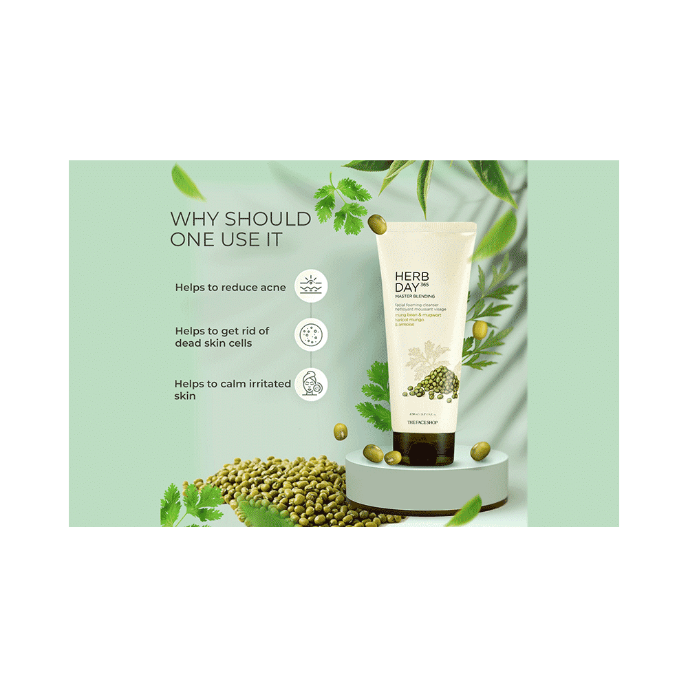 The Face Shop Herb Day 365 Foaming Cleanser - Mungbean & Mugwort, Face Wash For Pore Cleansing & Blackhead Removal - Image 4