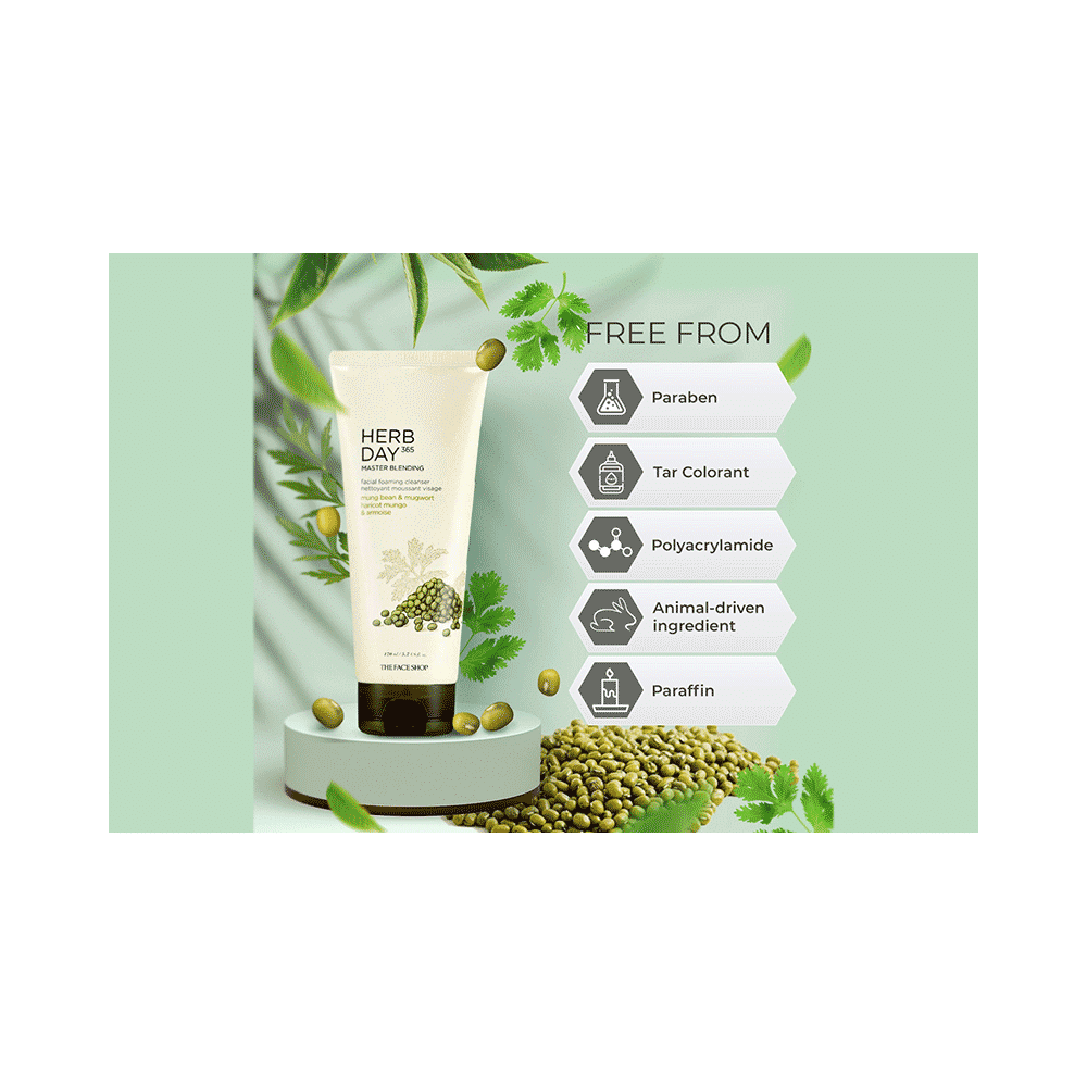 The Face Shop Herb Day 365 Foaming Cleanser - Mungbean & Mugwort, Face Wash For Pore Cleansing & Blackhead Removal - Image 7