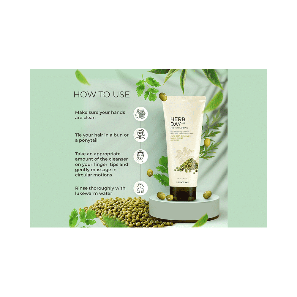 The Face Shop Herb Day 365 Foaming Cleanser - Mungbean & Mugwort, Face Wash For Pore Cleansing & Blackhead Removal - Image 6