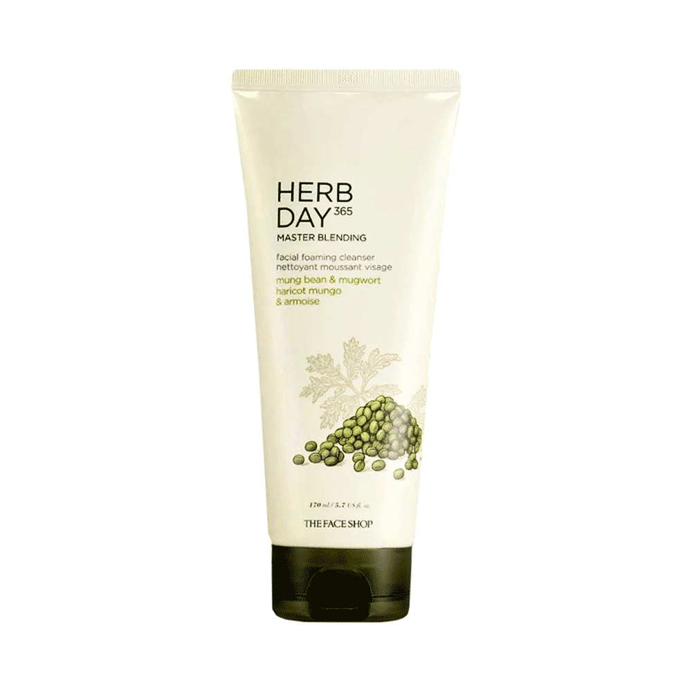 The Face Shop Herb Day 365 Foaming Cleanser - Mungbean & Mugwort, Face Wash For Pore Cleansing & Blackhead Removal