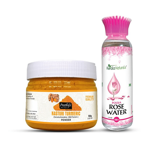 Preethy's Boutique Combo Pack of Kasturi Turmeric Powder 100gm and Rose Water 100ml - Image 1
