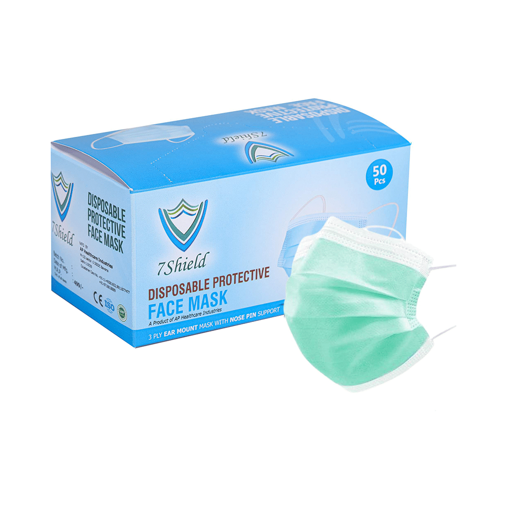 7 Shield 3 Ply Disposable Protective Face Mask Green - Image 1