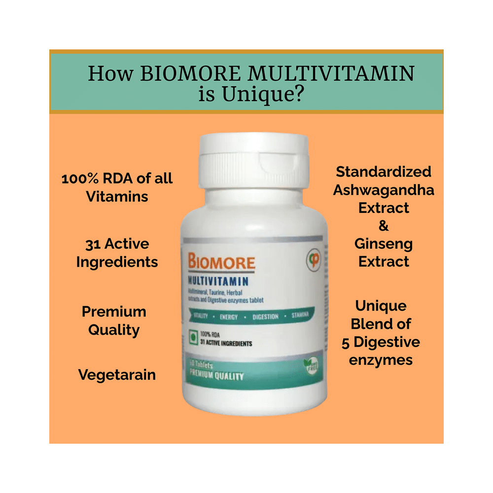 Biomore Multivitamin Multimineral, Taurine, Herbal Extracts and Digestive Enzymes Tablet - Image 4