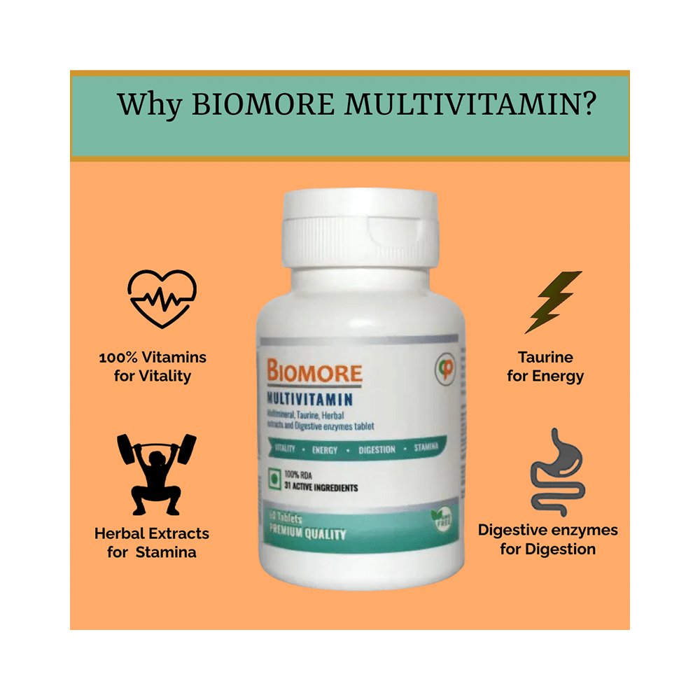 Biomore Multivitamin Multimineral, Taurine, Herbal Extracts and Digestive Enzymes Tablet - Image 3
