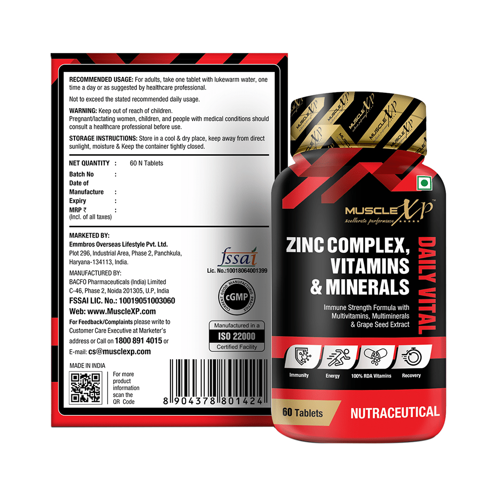 MuscleXP Zinc Complex Vitamins & Minerals Daily Vital Tablet (60 Each) - Image 8