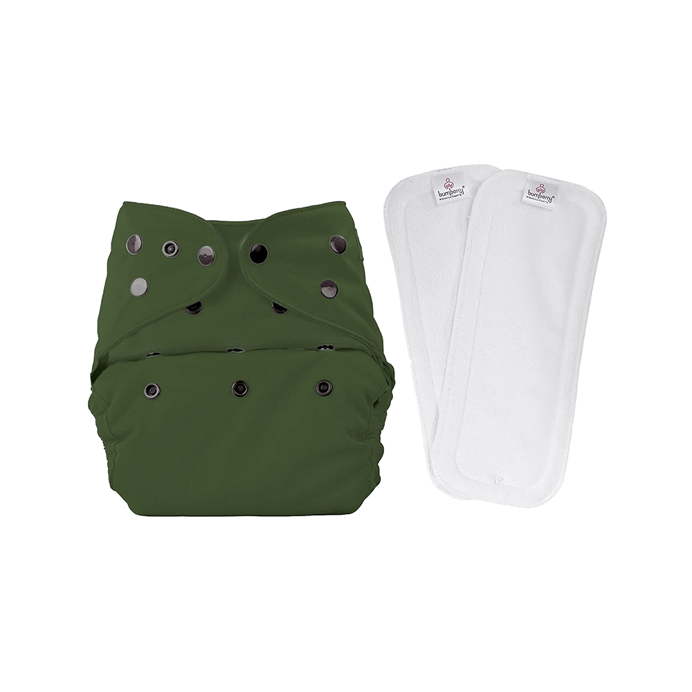 Bumberry Adjustable Reusable Cloth Diaper Cover with 2 Wet Free Insert For Babies Olive - Image 1