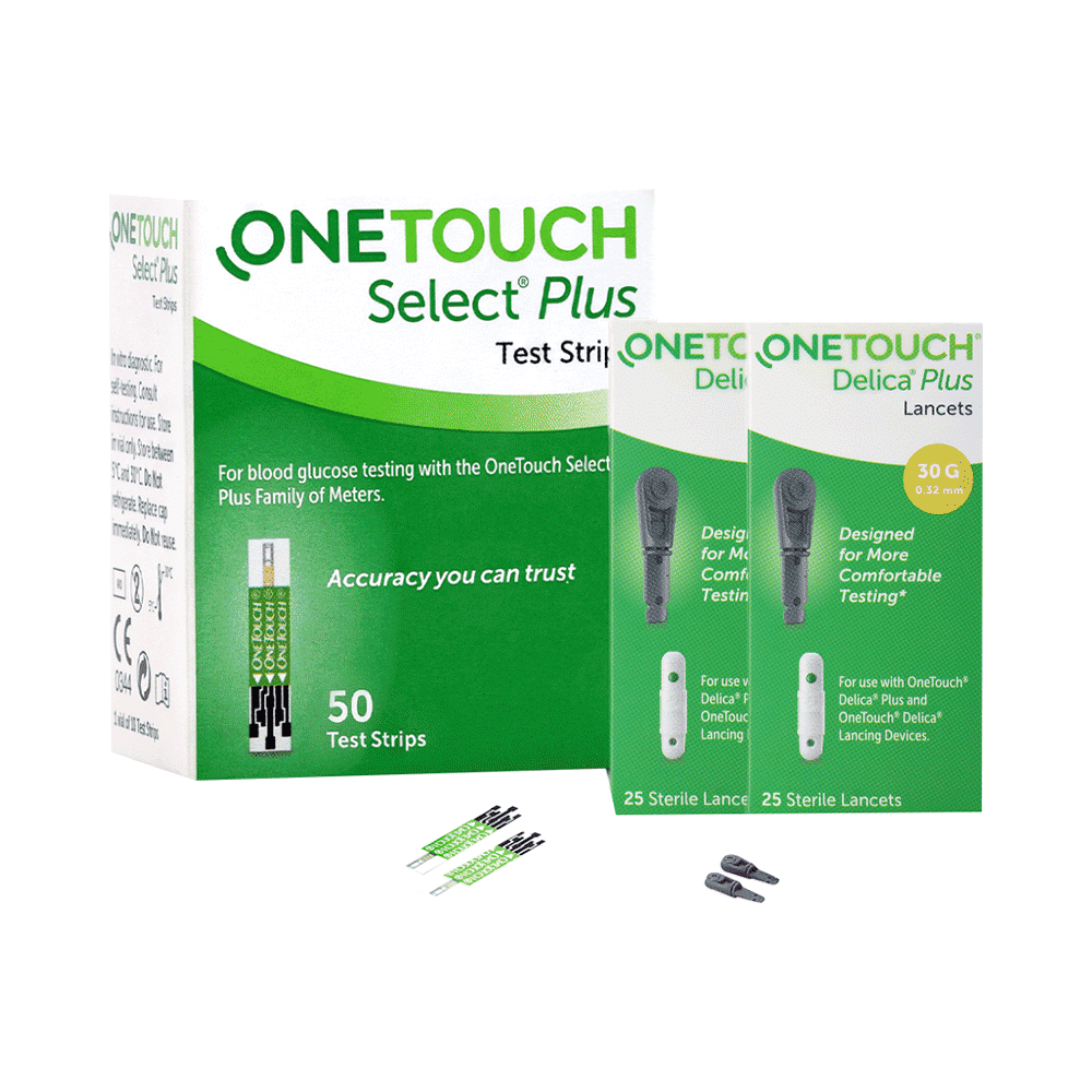 Combo Pack of OneTouch Select Plus 50 Test Strip & 2 Pack of OneTouch Delica Plus 25 Lancet - Image 1