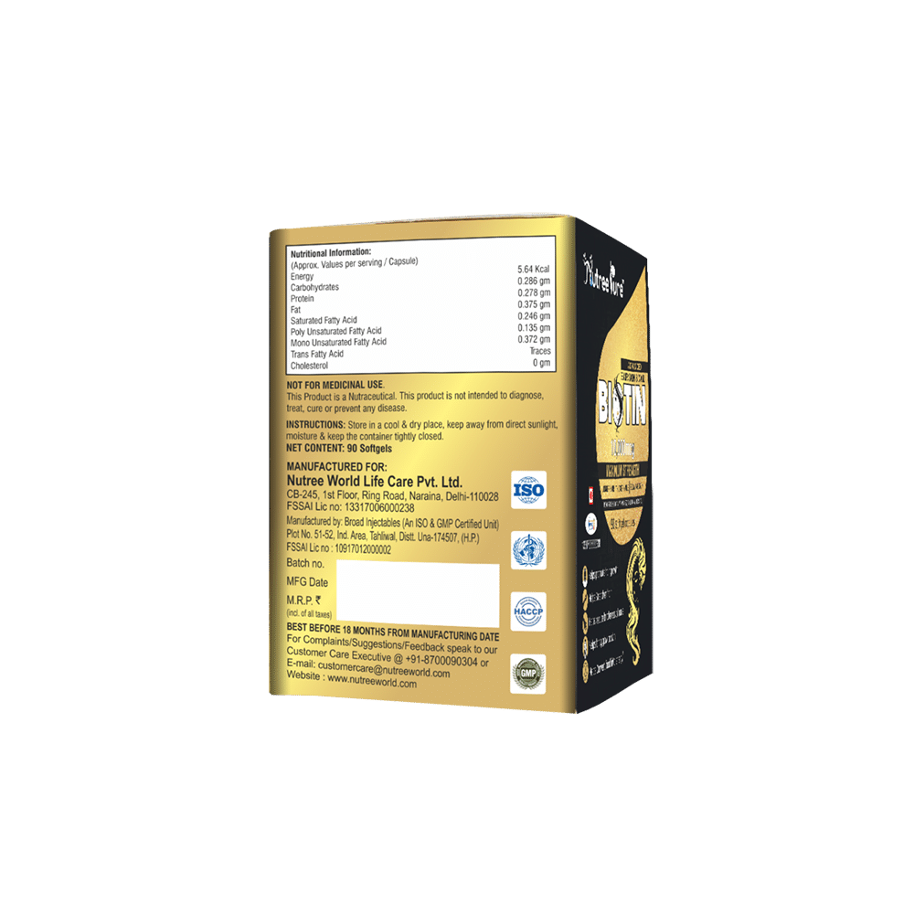 Nutree Pure Biotin 10000mcg Softgel Capsules - Image 3