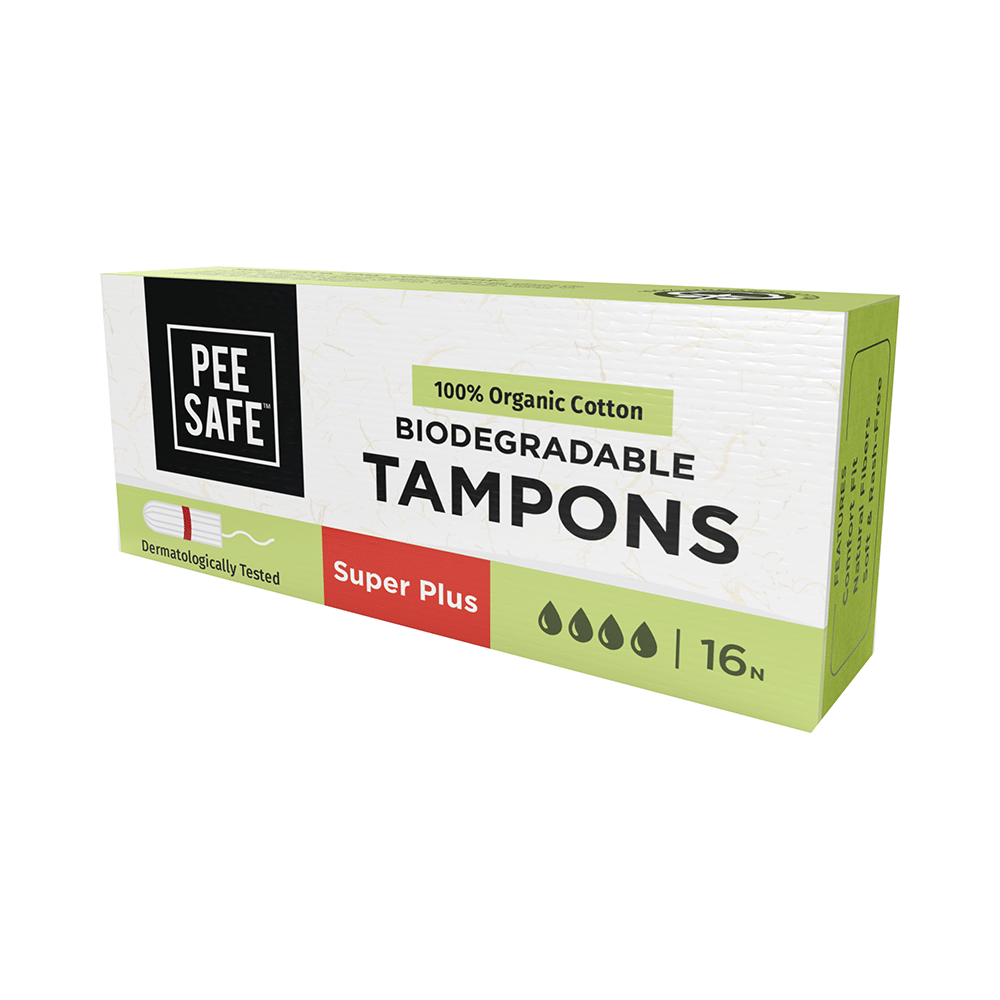 Pee Safe 100% Organic Cotton Biodegradable Tampons Super Plus