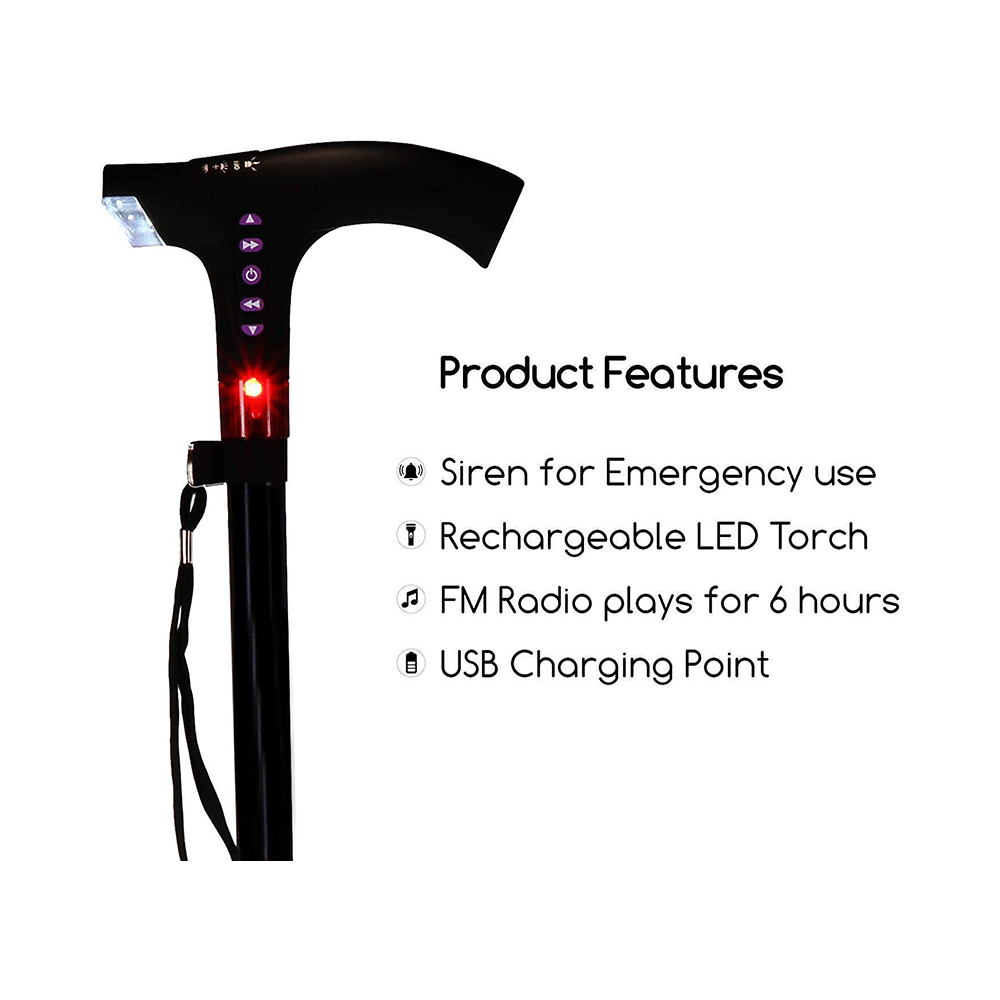MCP Jindal Smart Walking Stick with Fm Radio, Siren & Torch - Image 3